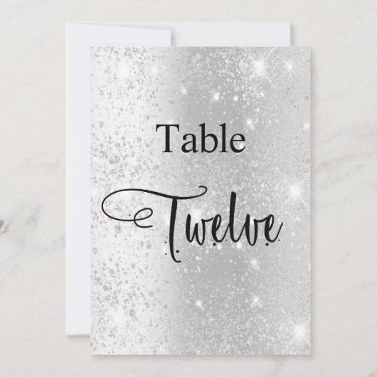 Zilveren glitter kalligrafie tafel twaalf 12 kaart (Achterkant)