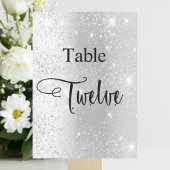 Zilveren glitter kalligrafie tafel twaalf 12 kaart