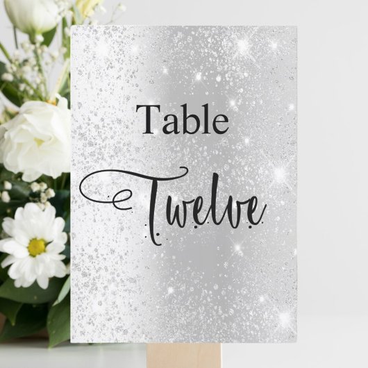 Zilveren glitter kalligrafie tafel twaalf 12 kaart