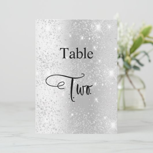 Zilveren glitter kalligrafie tafel twee kaart (Staand voorkant)