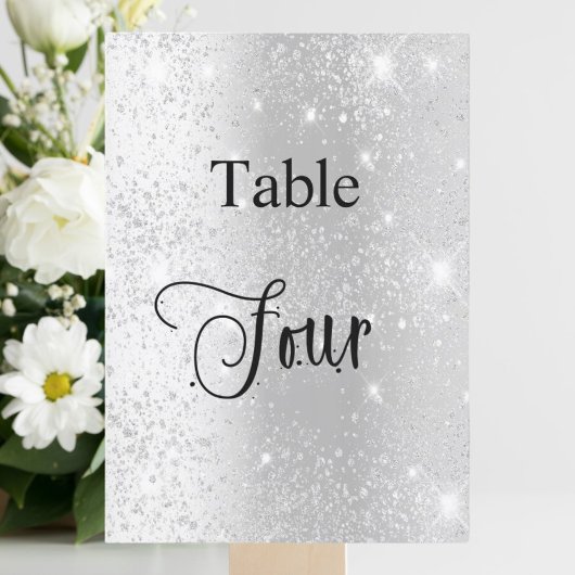 Zilveren glitter kalligrafie tafel vier 4 kaart