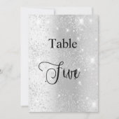 Zilveren glitter kalligrafie tafel vijf 5 kaart (Voorkant)