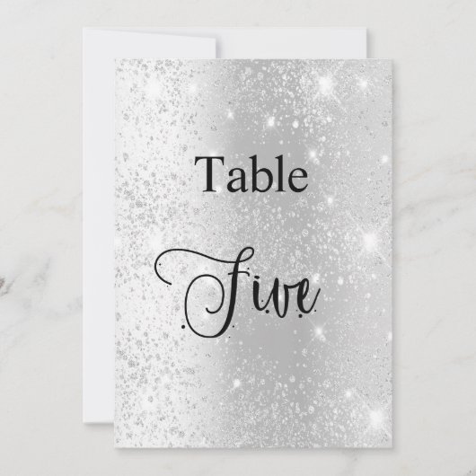 Zilveren glitter kalligrafie tafel vijf 5 kaart (Voorkant)