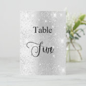Zilveren glitter kalligrafie tafel vijf 5 kaart (Staand voorkant)