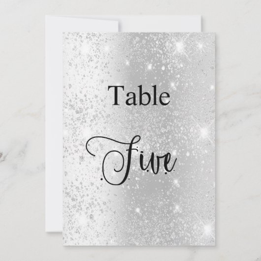 Zilveren glitter kalligrafie tafel vijf 5 kaart (Achterkant)