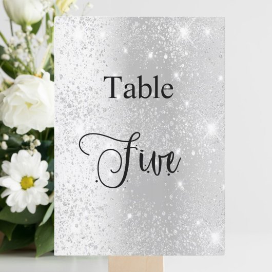 Zilveren glitter kalligrafie tafel vijf 5 kaart