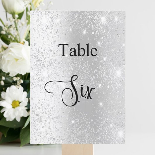 Zilveren glitter kalligrafie tafel zes 6 kaart