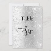 Zilveren glitter kalligrafie tafel zes 6 kaart (Voorkant)