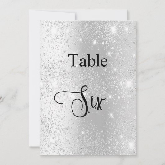 Zilveren glitter kalligrafie tafel zes 6 kaart (Voorkant)