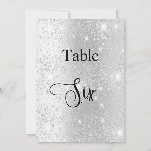 Zilveren glitter kalligrafie tafel zes 6 kaart (Achterkant)