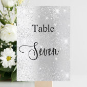 Zilveren glitter kalligrafie tafel zeven 7 kaart