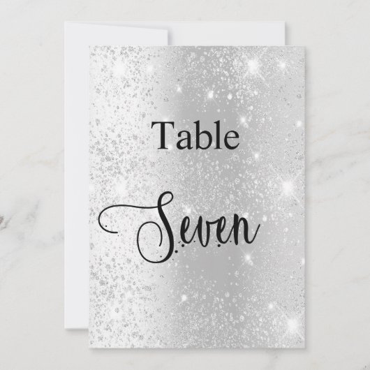 Zilveren glitter kalligrafie tafel zeven 7 kaart (Voorkant)
