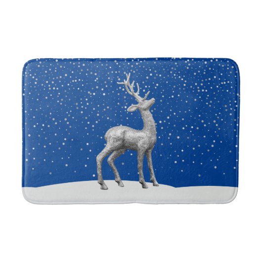 Zilveren Glitter Kerstmis Rendieren in Sneeuw Badmat (Voorkant)