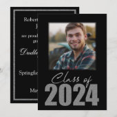 Zilveren Glitter Klas van 2024 Foto Aankondiging (Voorkant / Achterkant)