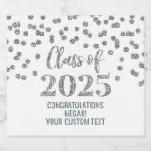 Zilveren Glitter Klasse van 2025 Afstuderen Sparkling Wijnetiket (Enkel label)