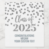 Zilveren Glitter Klasse van 2025 Afstuderen Wijn Etiket (Enkel label)