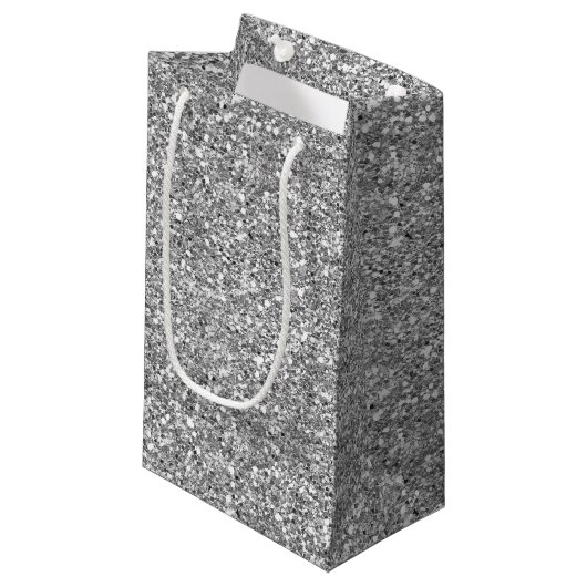 Zilveren Glitter Klein Cadeauzakje (Voorkant Gekanteld)