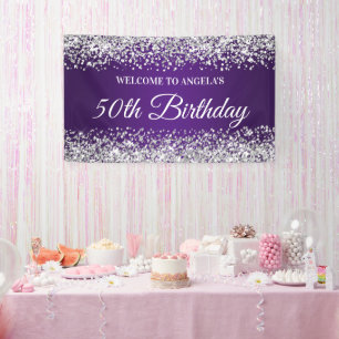 Zilveren Glitter Konings Paars 50ste Verjaardag We Spandoek