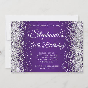 Zilveren Glitter Konings Paars Monogram 50ste Verj Kaart