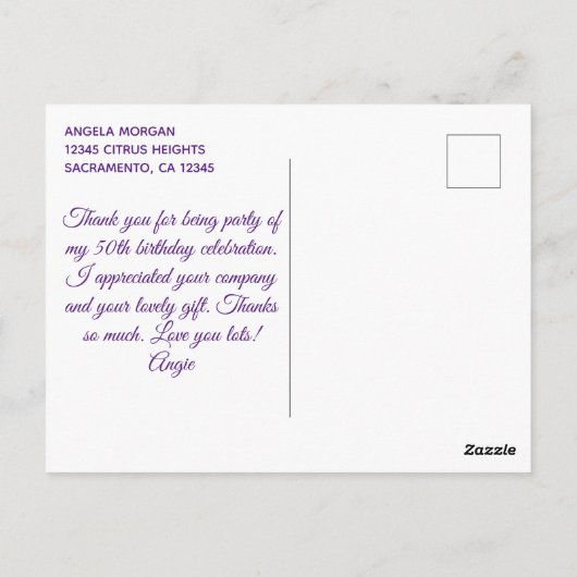 Zilveren Glitter Konings Paarse Verjaardag Bedankt Briefkaart (Achterkant)