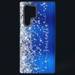 Zilveren Glitter Koningsblauw Meisjesachtige Handt Samsung Galaxy Hoesje<br><div class="desc">Meisjesachtige nep glinsterende zilverachtige glitter hooglichten aan de linkerkant, over een nep heldere juweeltoon koningsblauw ombre geborsteld metalen folie. De moderne meisjesachtige handtekening heeft een elegante witte kalligrafie lettertype met decoratieve staarten in een verticale indeling. Pas de lettertype-stijlen aan of verplaats de glinsterende afbeeldingen om je eigen telefoon accessoire te...</div>
