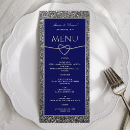 Zilveren Glitter Koningsblauw Trouwmenu Menu