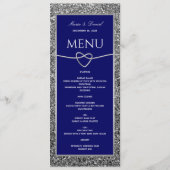 Zilveren Glitter Koningsblauw Trouwmenu Menu (Voorkant)