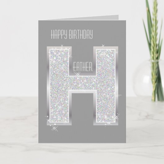 Zilveren Glitter Letter H Kaart (Voorkant)
