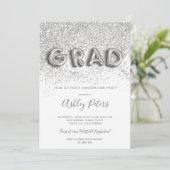 Zilveren glitter letters roze foto afstuderen kaart (Staand voorkant)