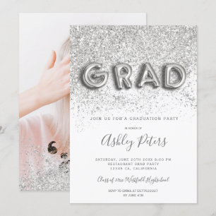 Zilveren glitter letters roze foto afstuderen kaart