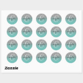 Zilveren Glitter Licht Blauwgroen Ombre Monogramme Ronde Sticker (Vel)