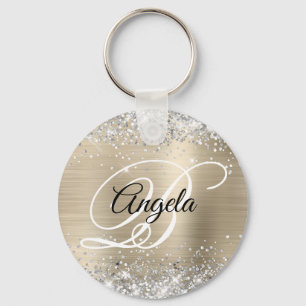Zilveren Glitter Licht Gouden Folie Fancy Monogram Sleutelhanger