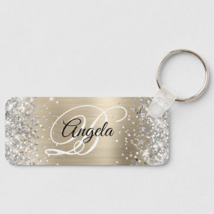 Zilveren Glitter Licht Gouden Folie Fancy Monogram Sleutelhanger