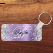 Zilveren Glitter Licht Paarse Folie Fancy Monogram Sleutelhanger (Voorkant)