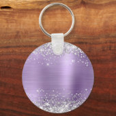Zilveren Glitter Licht Paarse Folie Fancy Monogram Sleutelhanger (Achterkant)