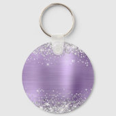 Zilveren Glitter Licht Paarse Folie Fancy Monogram Sleutelhanger (Achterkant)