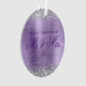 Zilveren glitter licht Paarse Folie onze 1e kerst Ornament (voorkant)
