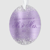 Zilveren glitter licht Paarse Folie onze 1e kerst Ornament (voorkant)