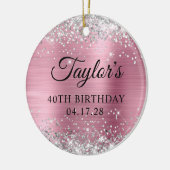 Zilveren Glitter Licht Roze 40e Verjaardag Foto Keramisch Ornament (Links)