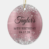 Zilveren Glitter Licht Roze 50e Verjaardag Foto Keramisch Ornament (Links)