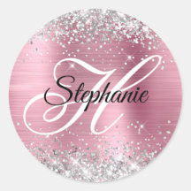 Zilveren Glitter Licht Roze Folie Fancy Monogram