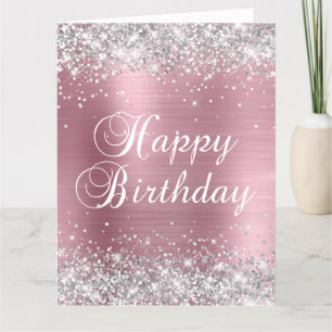 Zilveren Glitter Licht Roze Folie Groot Gelukkig V Kaart