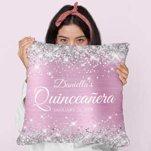 Zilveren Glitter Licht Roze Folie Quinceañera Kussen