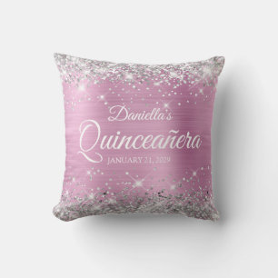Zilveren Glitter Licht Roze Folie Quinceañera Kussen