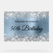 Zilveren Glitter Lichtblauw 50ste Verjaardag Welko Acryl Bord (Voorkant)