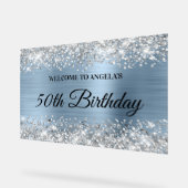 Zilveren Glitter Lichtblauw 50ste Verjaardag Welko Acryl Bord (Hoek)