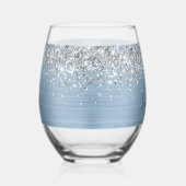 Zilveren Glitter Lichtblauw Glam Naam Wijnglas Zonder Voet (Rechts)