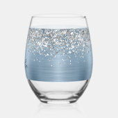 Zilveren Glitter Lichtblauw Glam Naam Wijnglas Zonder Voet (Links)