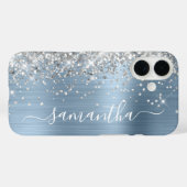 Zilveren Glitter Lichtblauw Metallic Girly Signatu Case-Mate iPhone Case (Achterkant (horizontaal))