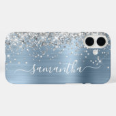 Zilveren Glitter Lichtblauw Metallic Girly Signatu Case-Mate iPhone Case (Achterkant (horizontaal))